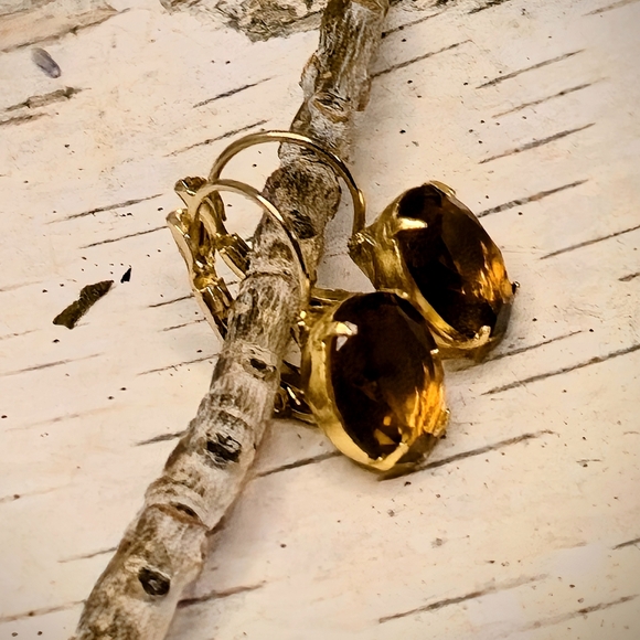 11.30 Total Carats Brown Smoky Quartz In Drop 18k Classic Gold Plated Earrings - Picture 3 of 7